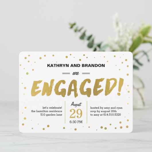 Moderne Stippen Engagement Party of Shower Invitat Kaart (Staand voorkant)