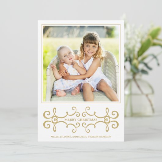 Moderne Stippen met schuifwiel Faux Gold Foil Whit Feestdagenkaart (Staand voorkant)