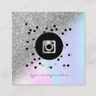 Moderne Stippen Zilver Glitter Holografisch Instag Vierkante Visitekaartje
