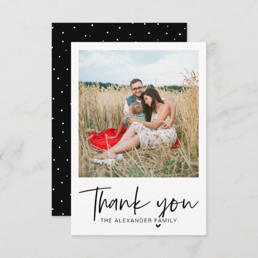 Moderne Stippen Zwart en Wit Dank U Script Foto Bedankkaart (Voorkant / Achterkant)