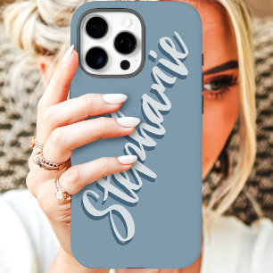 Moderne Stof Blauw Minimalistisch Script Naam iPhone 16 Pro Max Hoesje