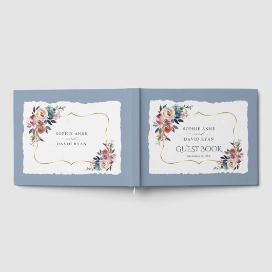 Moderne Stof Blauw Misty Rose Trouw  Gastenboek (Volledig)