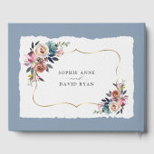 Moderne Stof Blauw Misty Rose Trouw Gastenboek (Achterkant)