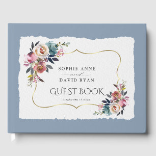 Moderne Stof Blauw Misty Rose Trouw Gastenboek