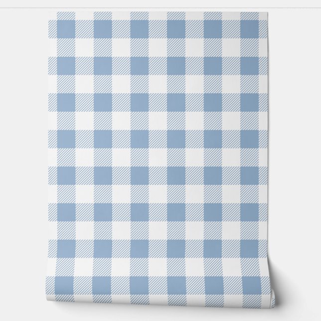 Moderne Stof Blauwe Gingham Ruiten Behang (Afrollen)