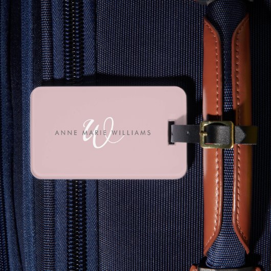 Moderne Stof Lilac Witte Script Monogram Bagagelabel (Voorkant Insitu 4)