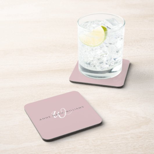 Moderne Stof Lilac Witte Script Monogram Bier Onderzetter (Rechterzijde)