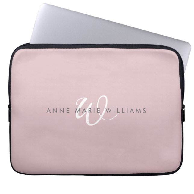 Moderne Stof Lilac Witte Script Monogram Laptop Sleeve (Voorkant)