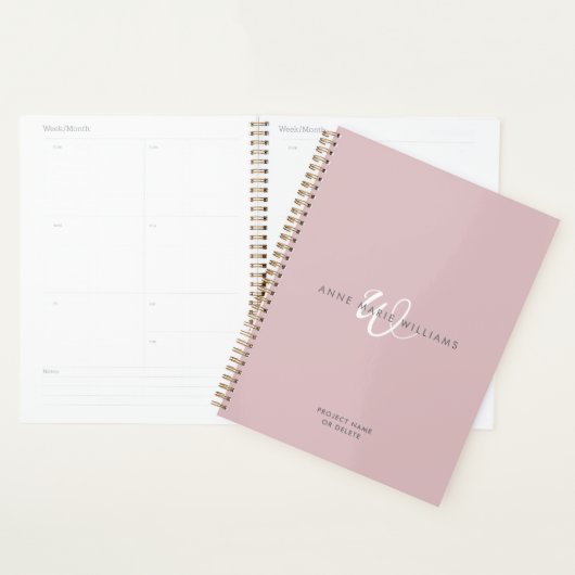 Moderne Stof Lilac Witte Script Monogram Planner (Display)