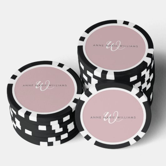 Moderne Stof Lilac Witte Script Monogram Poker Chips (Opstapeling)