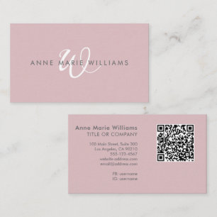 Moderne Stof Lilac Witte Script Monogram QR Code Visitekaartje