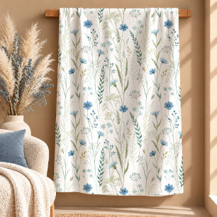 Moderne Stof met Blauwe Salie Wilde Bloemen Kunst Sherpa Deken