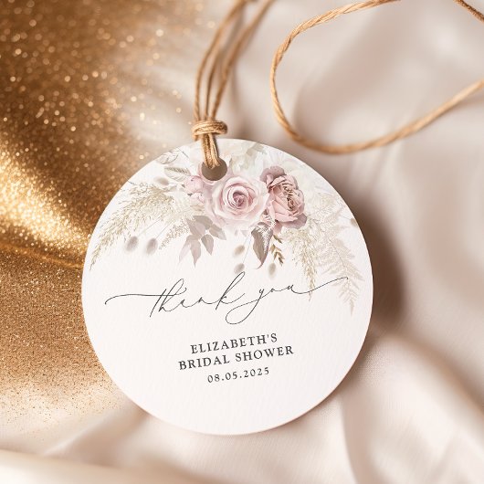 Moderne Stof Roze Bloemige Bruidsdouche Bedankjes Labels