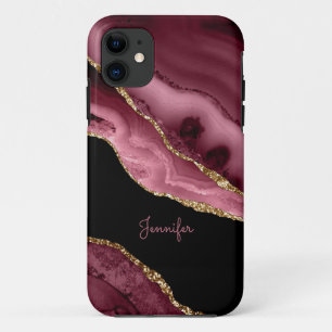 Moderne Stof Roze Goud Agaat Kristal Persoonlijk iPhone 11 Hoesje