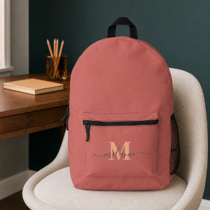 Moderne Stof Roze Goud Monogram Aangepaste Naam Bedrukte Rugzak