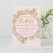 Moderne Stof Roze & Gouden Roze Bloemige Bruiloft Kaart (Staand voorkant)