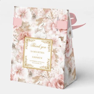 Moderne Stof Roze Ivoorkleurige Gouden Trouwgunst Bedankdoosjes