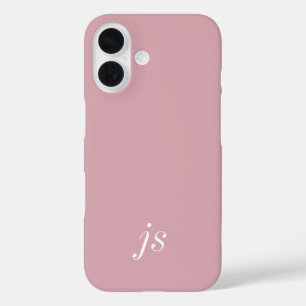 Moderne Stof Roze Wit Monogram Naam iPhone 16 Hoesje
