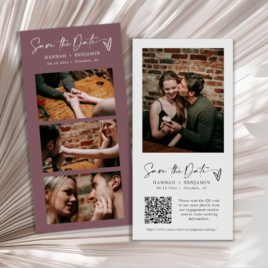 Moderne Stofachtig Paarse Boho Fotohokje Streep QR Save The Date