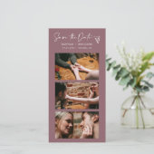 Moderne Stofachtig Paarse Boho Fotohokje Streep QR Save The Date (Staand voorkant)