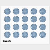 Moderne Stofblauwe Bloemige Boho Bruidsdouche Ronde Sticker (Vel)