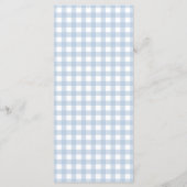 Moderne Stofblauwe Gingham Jongensdoop Menu (Achterkant)