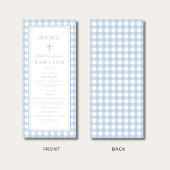 Moderne Stofblauwe Gingham Jongensdoop Menu