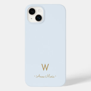 Moderne Stofblauwe Gouden Script Monogram Case-Mate iPhone 14 Plus Hoesje