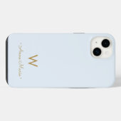Moderne Stofblauwe Gouden Script Monogram iPhone Hoesje (Achterkant horizontaal)