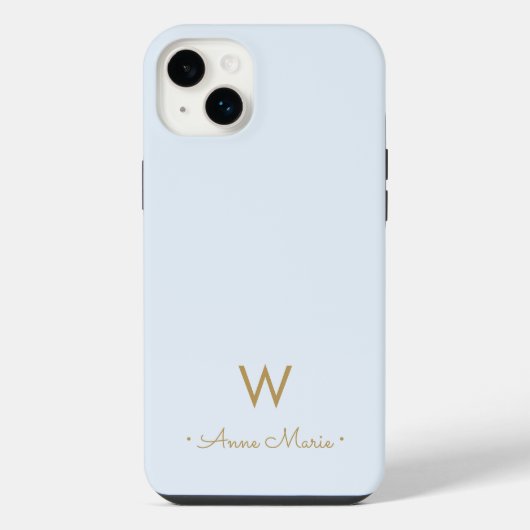 Moderne Stofblauwe Gouden Script Monogram iPhone Hoesje (Achterkant)