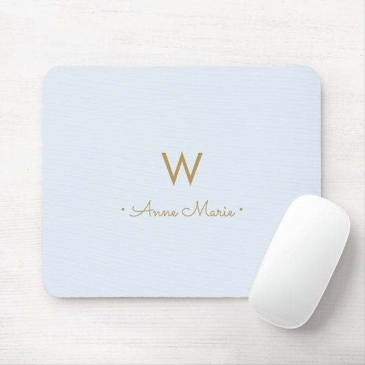 Moderne Stofblauwe Gouden Script Monogram Muismat (Met muis)