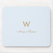 Moderne Stofblauwe Gouden Script Monogram Muismat (Voorkant)