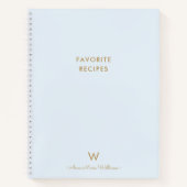Moderne Stofblauwe Gouden Script Monogram Recept Notitieboek (Voorkant)