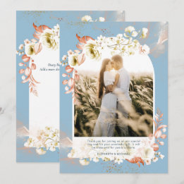 Moderne Stofblauwe Koraal Bloemen Foto Dankjewel Bedankkaart