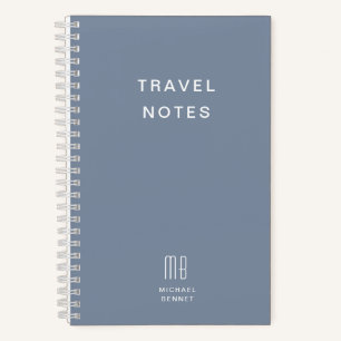 Moderne Stofblauwe Monogram Reis Notitieboek