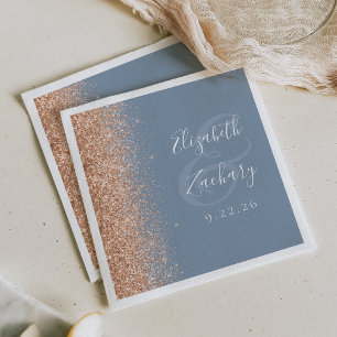 Moderne Stofblauwe Perzik Glitter Bruiloft Servet