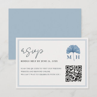 Moderne Stofblauwe QR Code Huwelijk RSVP Kaartje
