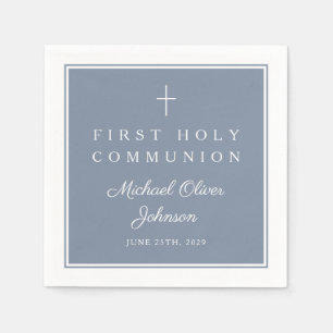 Moderne Stofblauwe Religieuze Jongen Eerste Commun Servet