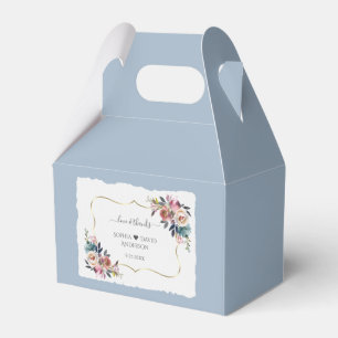 Moderne Stofblauwe Roze Bloemen Gouden Bruiloft Bedankdoosjes