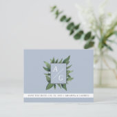 Moderne Stofblauwe Trouw Save The Date Aankondigingskaart (Staand voorkant)