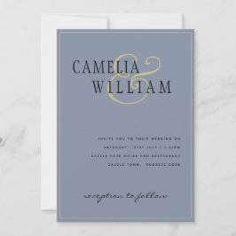 Moderne Stofblauwe Trouw Uitnodiging Goud