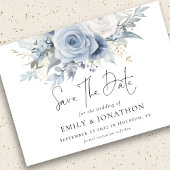 Moderne Stoffige Blauwe Bloemen QR Code Bruiloft Save The Date