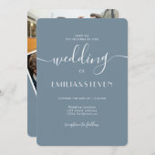 Moderne, stoffige blauwe initialen bruiloft kaart (Voorkant / Achterkant)