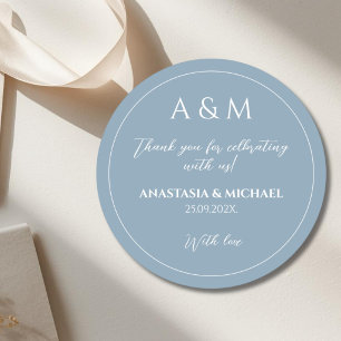 Moderne stoffige blauwe minimalistische bruiloft ronde sticker