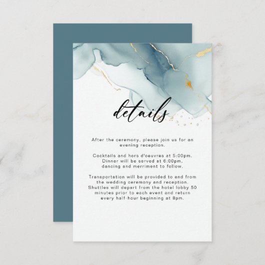 Moderne stoffige blauwe zomer strand bruiloft deta informatiekaartje (Voorkant / Achterkant)