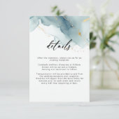 Moderne stoffige blauwe zomer strand bruiloft deta informatiekaartje (Staand voorkant)