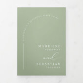 Moderne stoffige groene boho boog foto QR code bru Drieluik Uitnodiging (Cover)