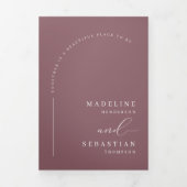 Moderne stoffige Paarse boog foto QR code bruiloft Drieluik Uitnodiging (Cover)