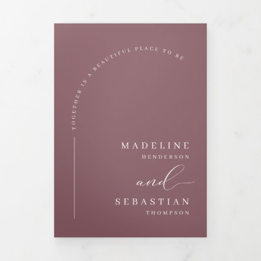 Moderne stoffige Paarse boog foto QR code bruiloft Drieluik Uitnodiging (Cover)