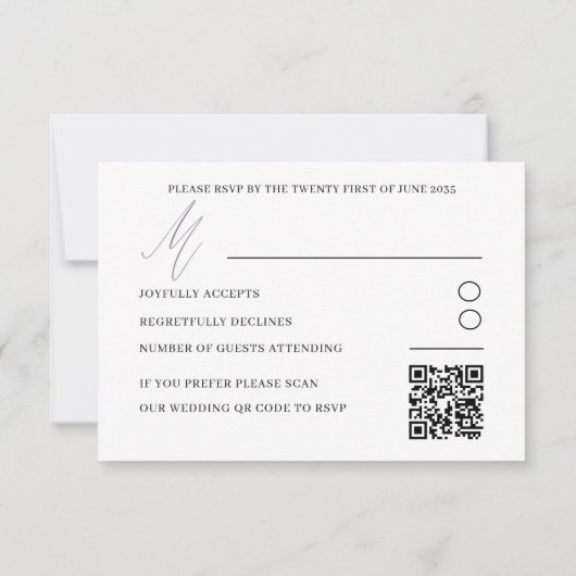 Moderne stoffige Paarse RSVP kalligrafie bruiloft (Achterkant)